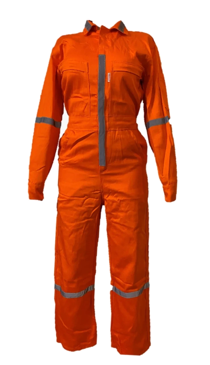 Overol reflejante naranja de VMACS, con cinta reflejante y etiqueta al pecho